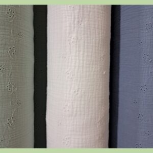 MUSELINA DOBLE GASA BORDADO VERDE EMPOLVADO